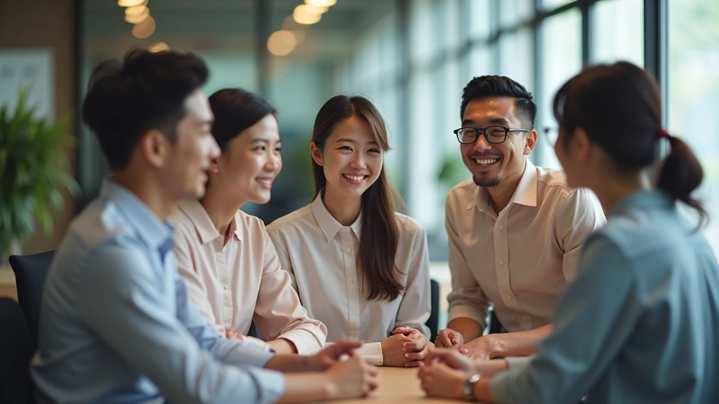 Multicultural team members working together in Singapore office with diverse backgrounds and perspectives